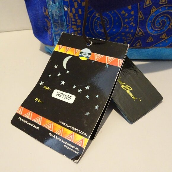 Indigo Cats Laurel Burch Small Canvas Purse Tote Handbag Blue NEW Beaded Sequin - Picture 5 of 8